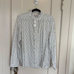 NEW LOFT Ruffle Stripe Button-Up Top Size L